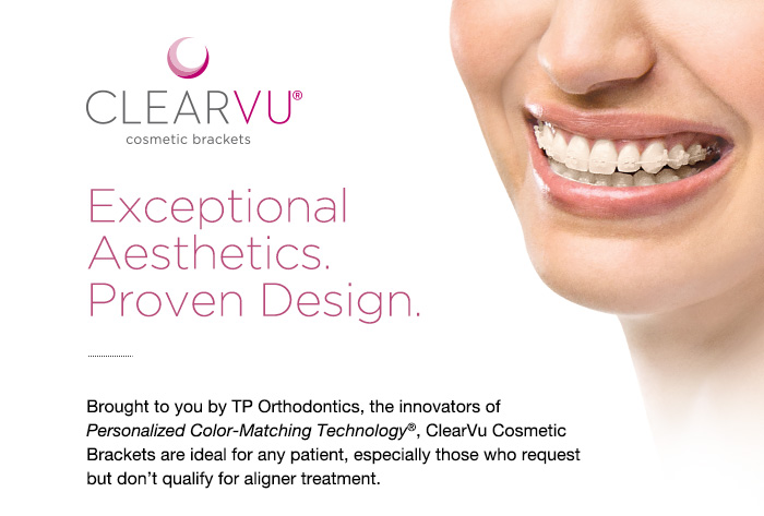 Brought to you by TP Orthodontics, the innovators of Personalized Color-Matching Technology®, ClearVu Cosmetic Brackets are ideal for any patient, especially those who request but don’t qualify for aligner treatment.